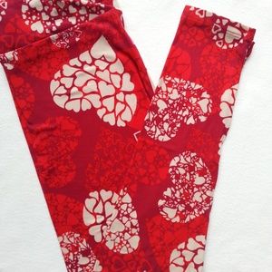 New LuLaRoe Leggings OS Red w White & Red Hearts